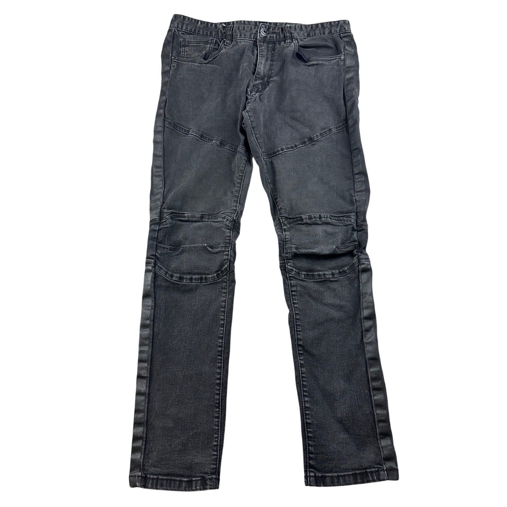 Smoke‎ Rise Jeans Men 36x32 Black Slim Tapered Moto Biker Stitched Streetwear